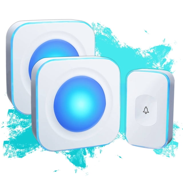 Timbre inalámbrico Timbre de puerta impermeable de 1200 pies con luz LED de flash 36 melodías 4 niveles de volumen (2 receptores y 1 botón táctil, blanco JSIEEM)