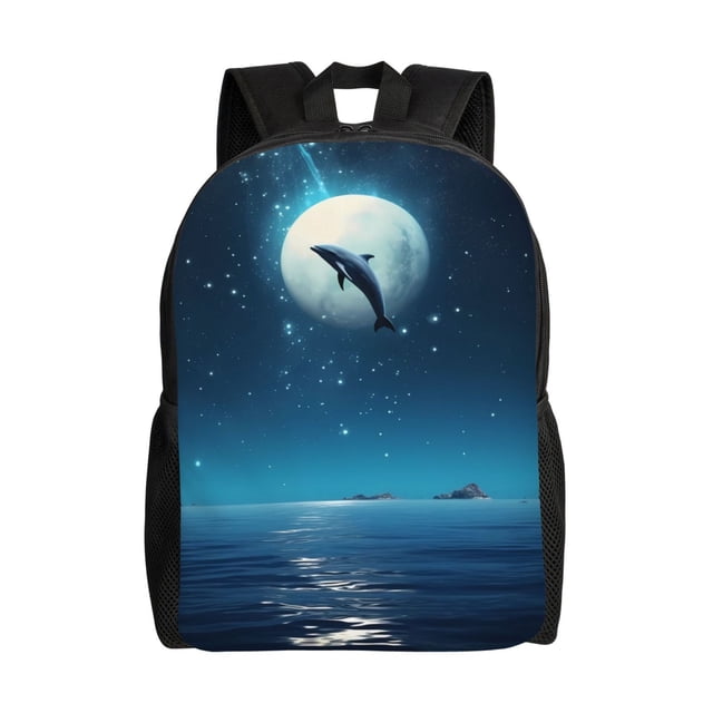 Fotbe Night Sky Moon Dolphin Mochila de Viaje para Laptop, Mochila Ejecutiva Delgada y Resistente 15.6"