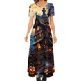 thumbnail image 1 of Robe Imprimée Citrouilles Aquarelle Halloween Fête Robe Maxi Manches Courtes Mode Bohème Longues Robes Femmes Surdimensionnées Vestido, 1 of 5