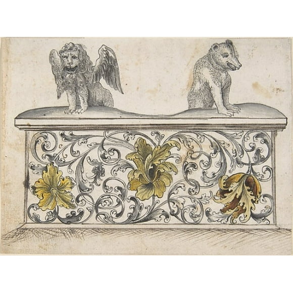 Ornamental design for front of a chest with winged lion and bear Poster Print by Anonymous, French, 19th century (18 x 24)