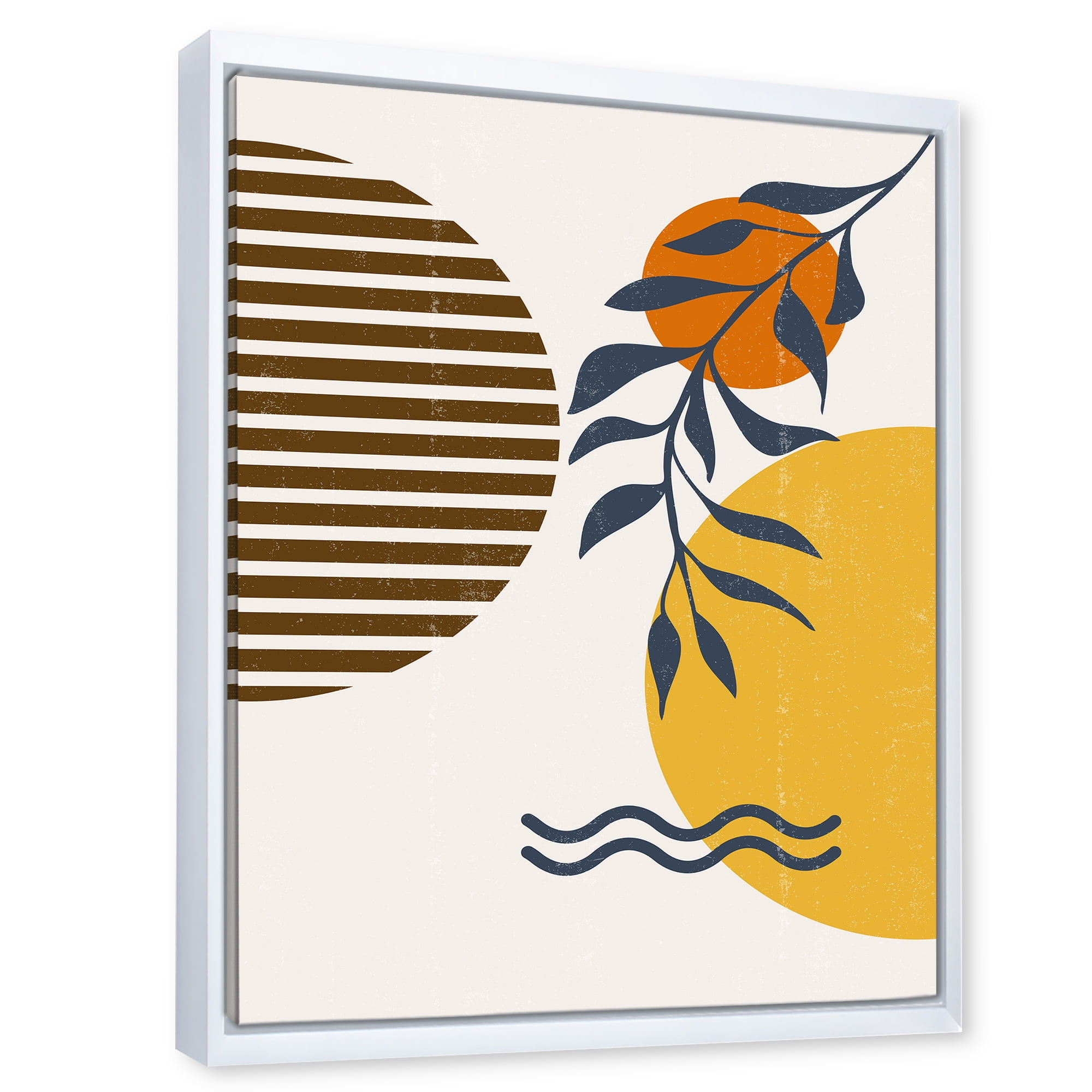Designart 'Abstract Shapes With Botanical Minimalist Leaf I' Modern Framed Canvas Wall Art Print