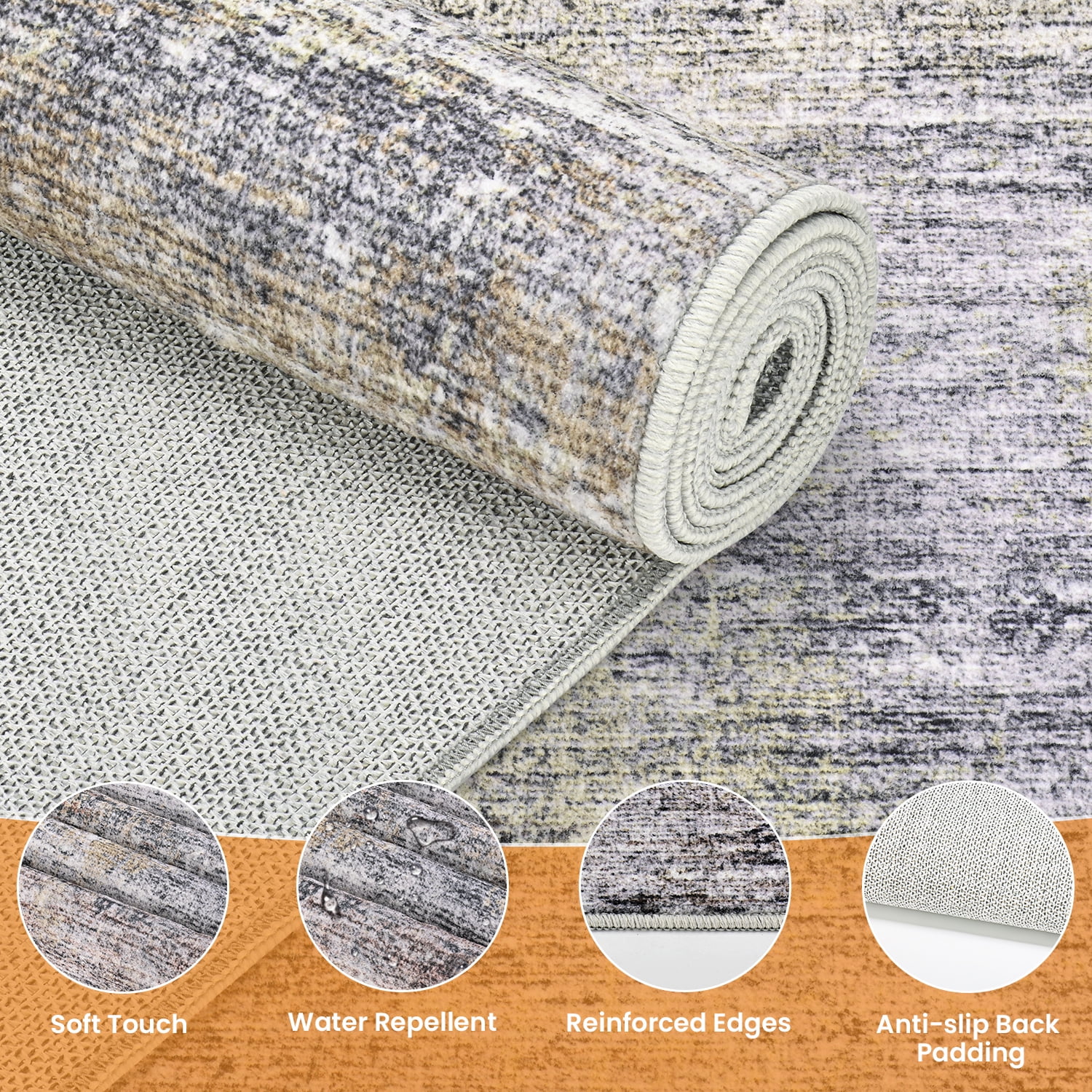 Area Rugs for Living Room, Homasen 4'x6' Washable Indoor Rug Abstract Retro Brown, Soft Low Pile Stain Resistant Carpet for Entryway, Nursery, Bedroom