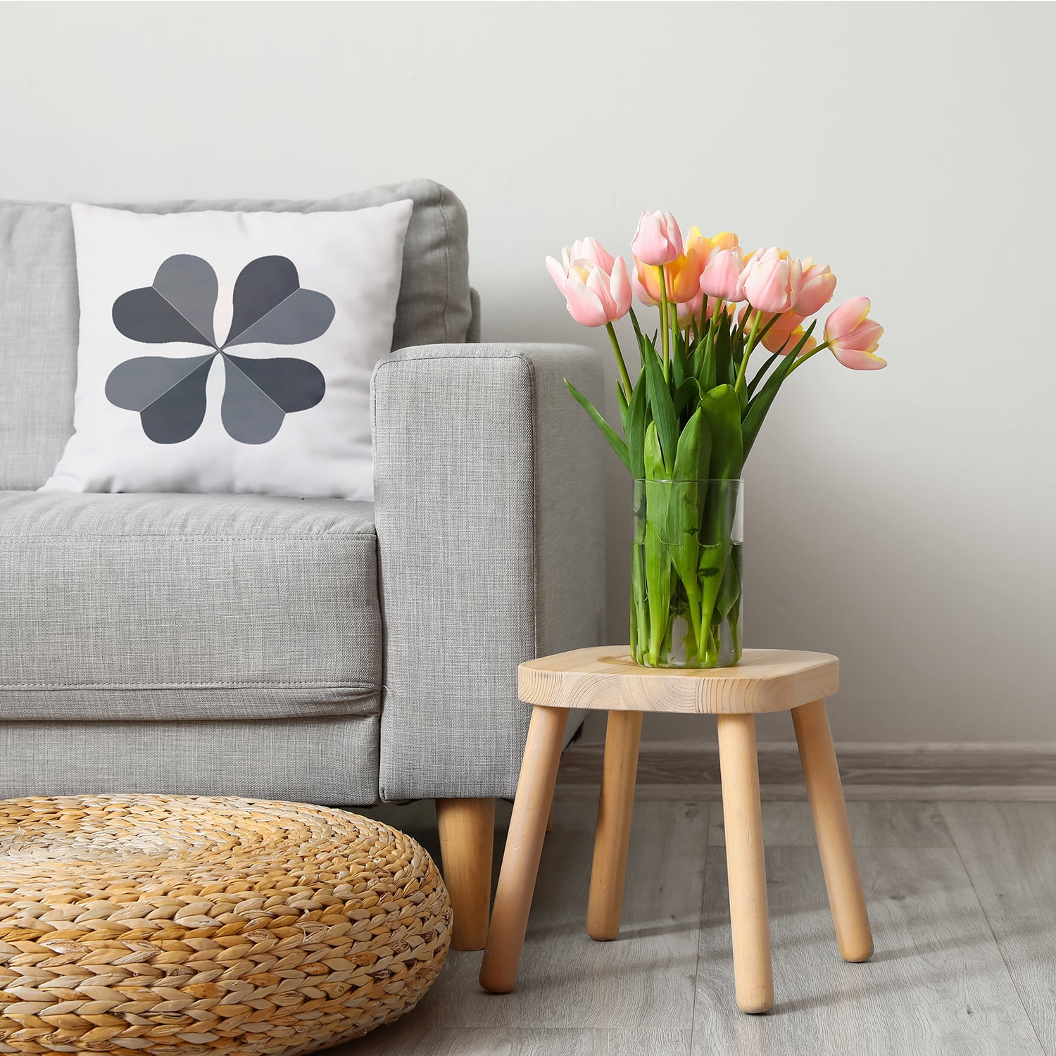 Simply Daisy 26 in x 26 in Modern/Contemporary Gray Floral Polyester Throw Pillow