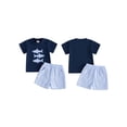 thumbnail image 3 of Toddler Baby Boy Summer Outfits Shark Applique Short Sleeve T-shirts and Striped Shorts 2 Piece Casual Set, 3 of 7