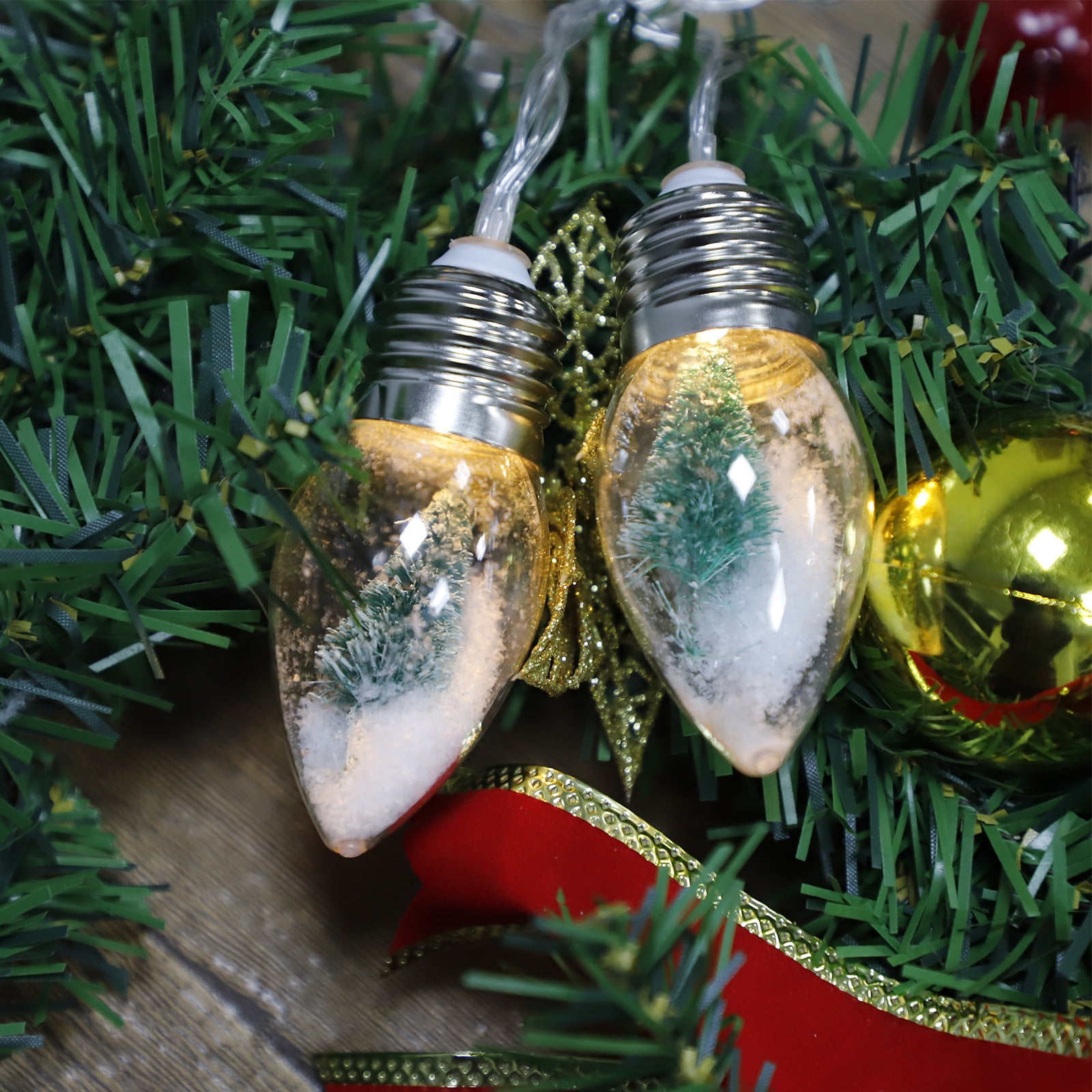 huntermoon LED Light String Snowball Lights Christmas With Green