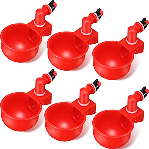 Chicken Water Cups,Chicken Waterer Cups Summer Water Feeder Cup 3/8 Inch Thread Automatic Filling Waterer Poultry Drinking Bowl for Duck Turkey Bunny(Red,6 Pieces)