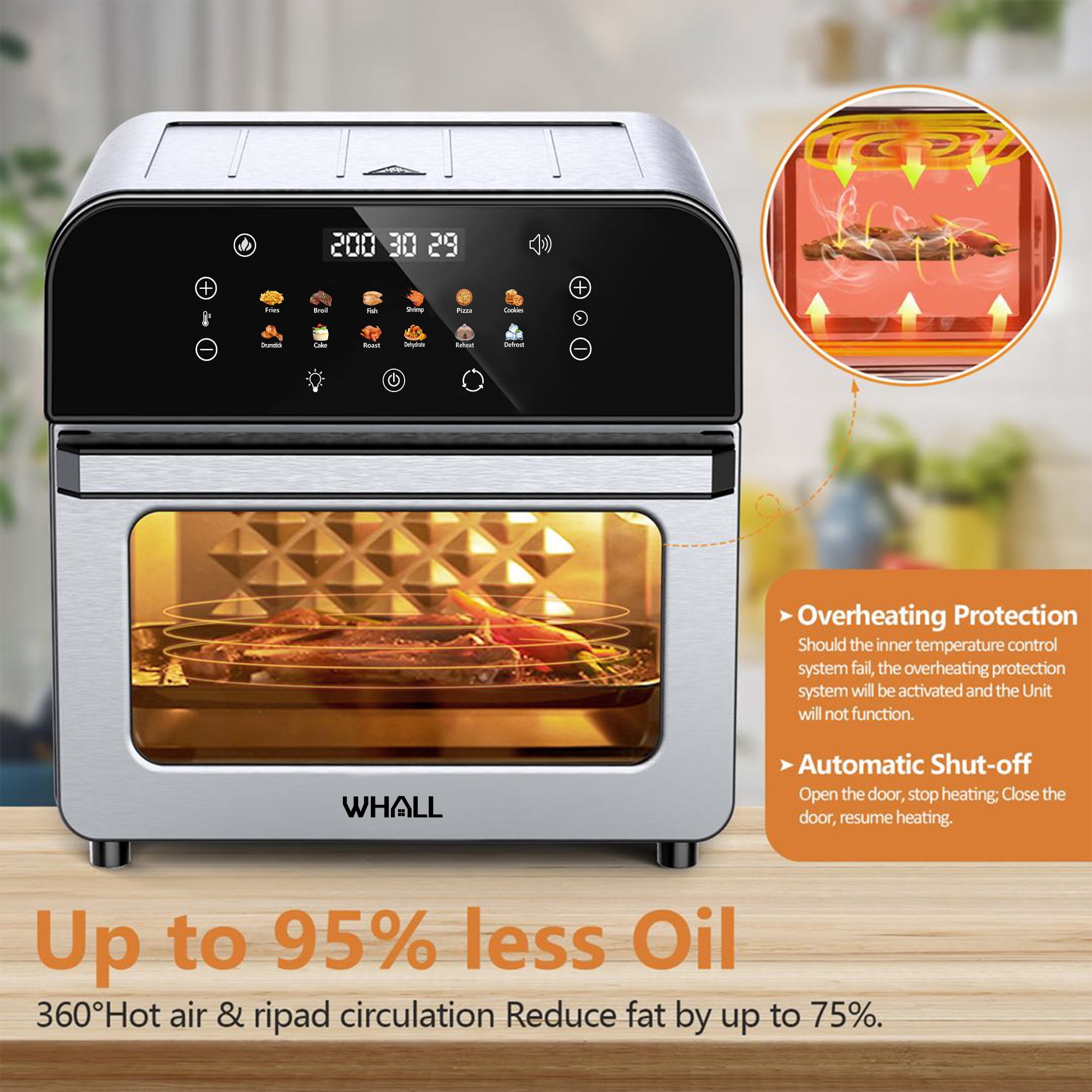 Whall® Air Fryer Oven – 12QT Touchscreen Air Fryer with 12 Pre-set Menus, up to 95% Less Oil, and Clearlook Window,New