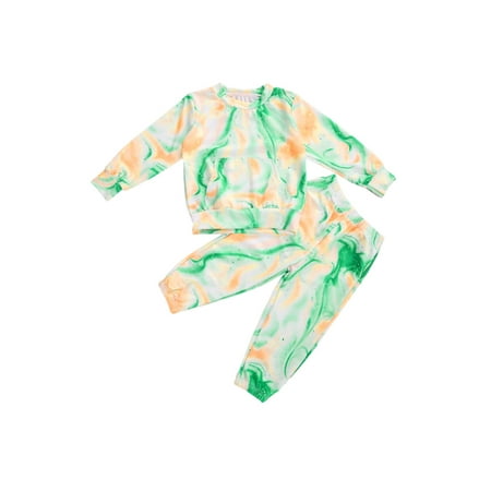 

Autumn Winter Tie-Dye Printed Girls Boys Clothes Sets Long Sleeve Pullover Tops Pants 2pcs Outfits