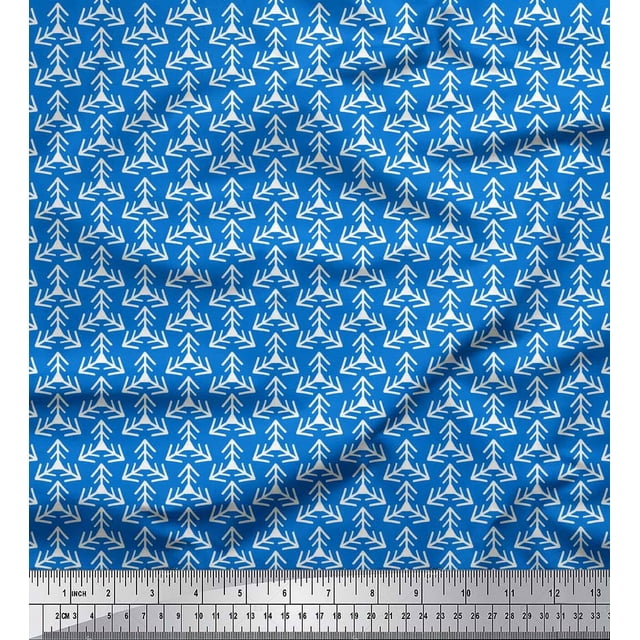 Soimoi Blue Poly Georgette Fabric Triangular Arrow Decor Fabric Printed Yard 52 Inch Wide