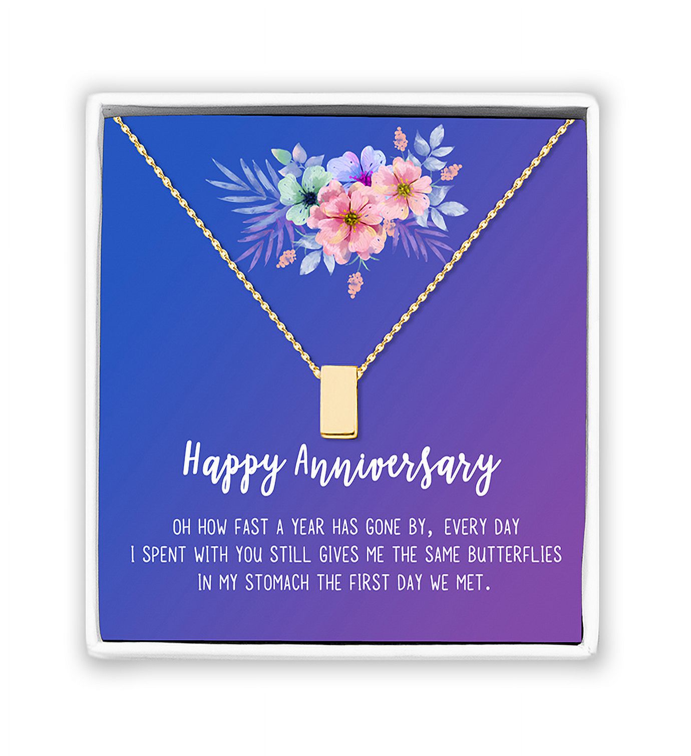 Anavia Happy Anniversary Gift Necklace,Wedding Anniversary Gift for Wife,Express Love Card Jewelry Gift-[Gold Cube, Blue-Purple Gift Card]