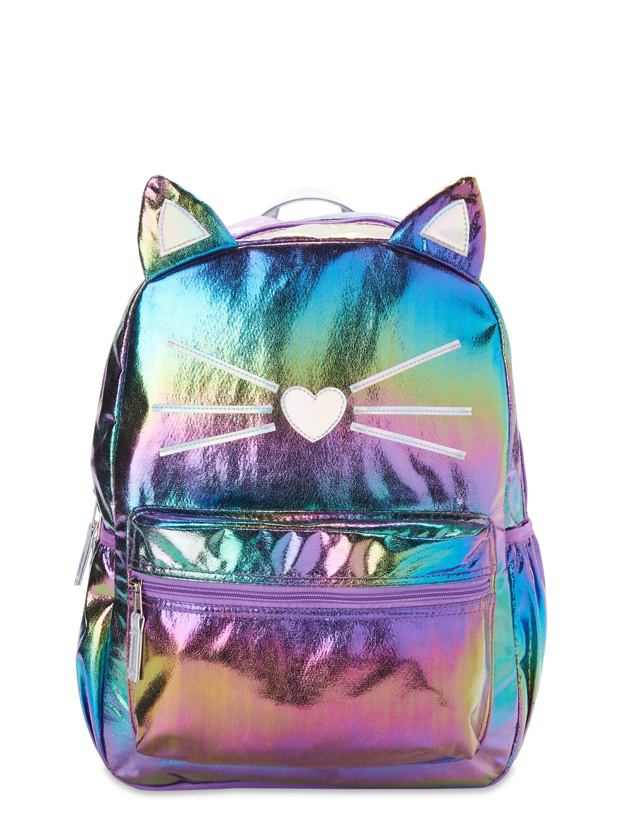 Wonder Nation Size 16" Pink Velvet Quilted Front Glitter Cat Ears Backpack NWT 