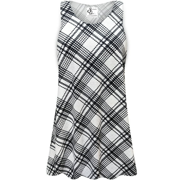Plus size 4x Womens Sleeveless Monochrome Plaid Tunic Tops Casual Loose Fitting Flowy Shirts Blouses