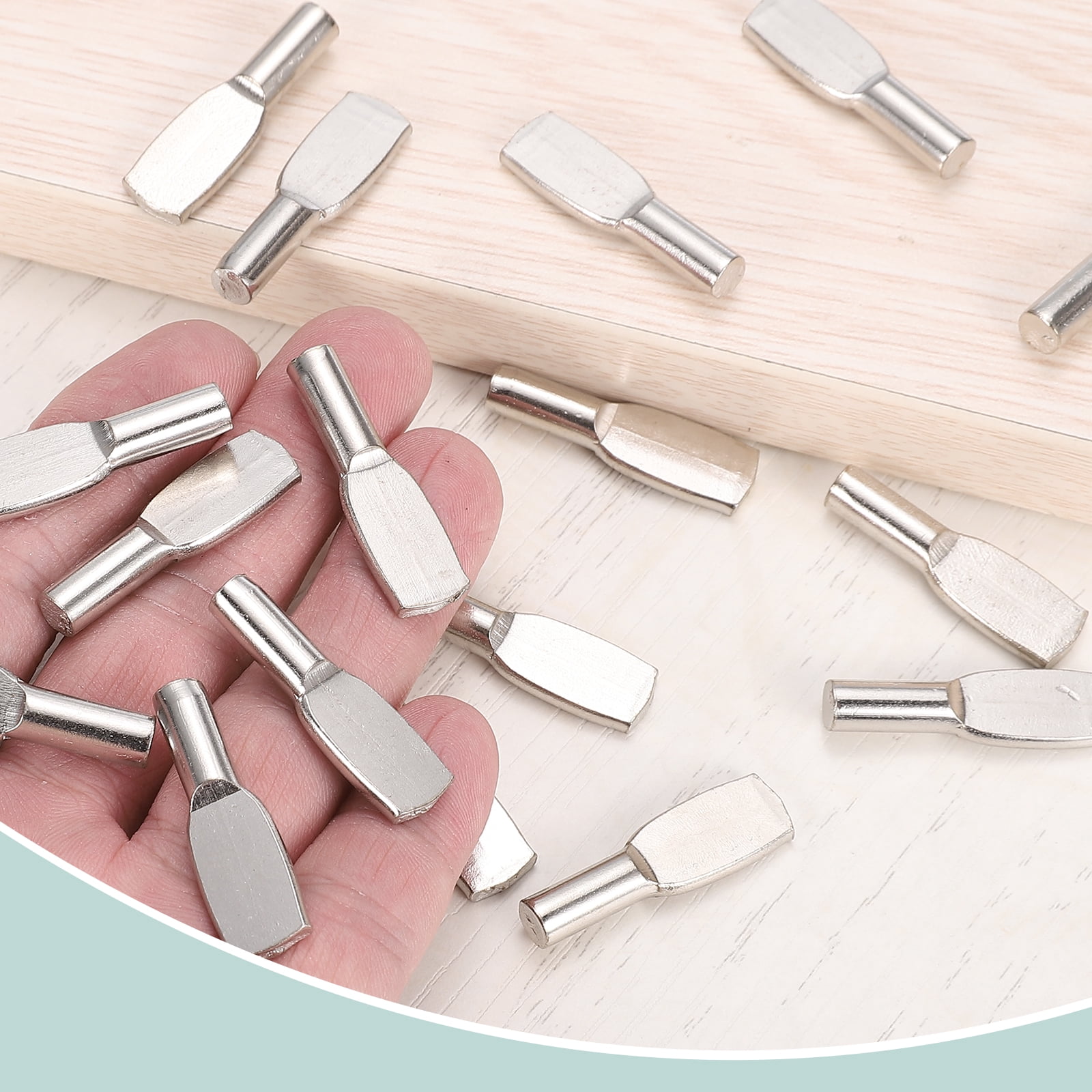 Uxcell 100Pcs Shelf Support Pegs, 6mm Spoon Shape Shelf Support Pins, Metal Support Pegs Holder for Kitchen Bookcase (Silver)