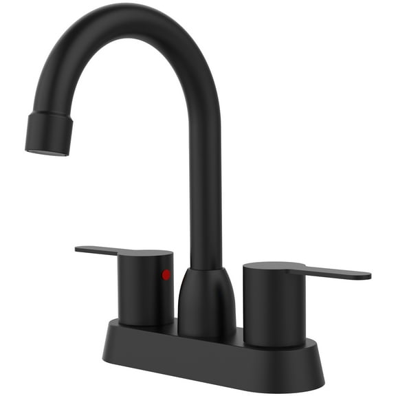 IVV 2-Handle Bathroom Sink Faucet, 360 Degree High Arc Swivel Spout Centerset 4 Inch Vanity Faucet RV Bathroom Faucet 3 Holes Lavatory Faucet, Matte Black