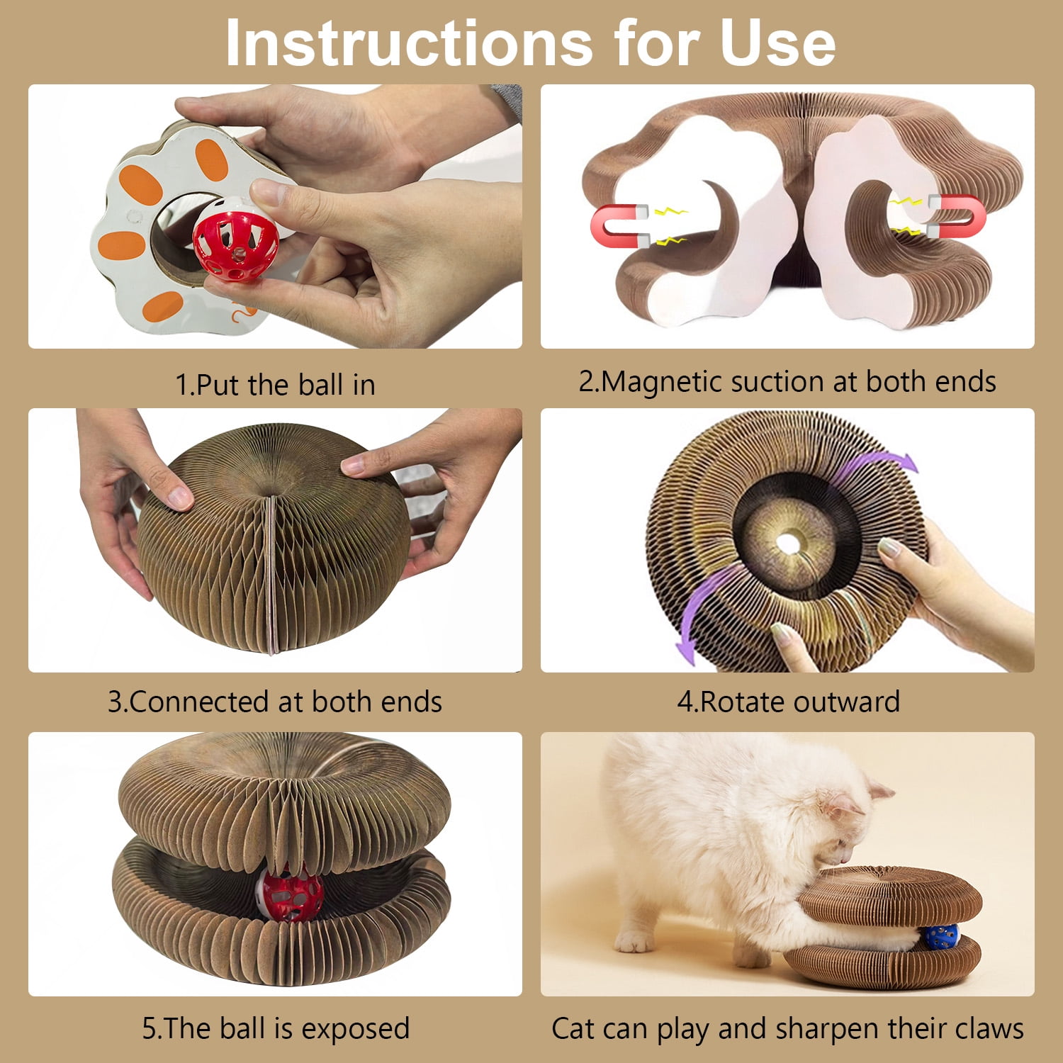 Cat Toy, Cat Scratchers for Indoor Cats Magic Organ Foldable Cardboard Cat Scratcher Kitty Toy Interactive Relieve Boredom and Exercise Brown