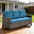 thumbnail image 6 of Decksplore 3-Seat All-Weather Outdoor Rattan Sofa, High Back Brown Wicker Patio Sofa with Peacock Blue Cushions for Backyard Garden Patio Lounge, 6 of 8