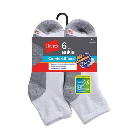 Hanes Comfort Blend Ankle Socks, 6 Pack, 6-12,