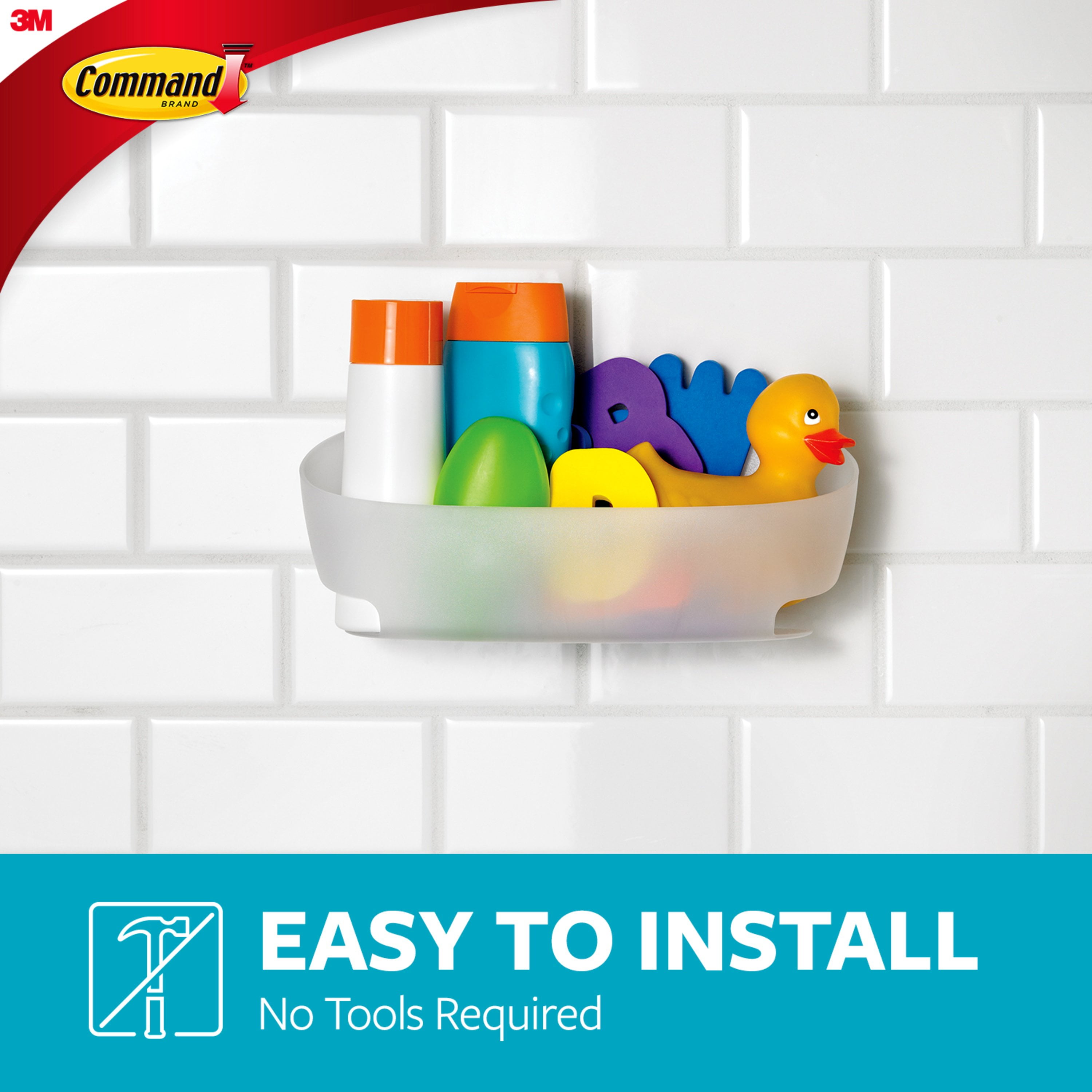 Frosted Command BATH11-ES Shower Caddy with Water-Resistant Strips Large
