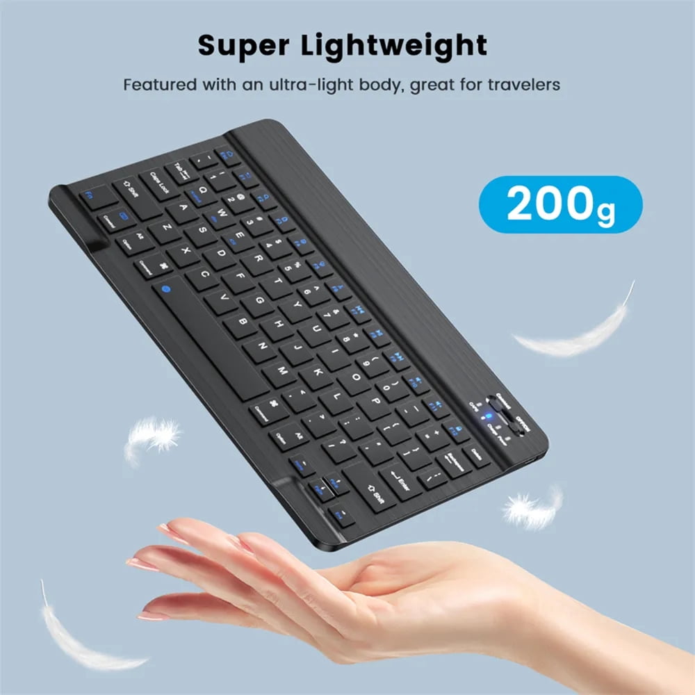 JIMTAB Ultra-Slim Bluetooth Keyboard 10 Inch Portable Mini Wireless Keyboard Rechargeable for Apple iPad iPhone Samsung Tablet Phone Smartphone iOS Android Windows