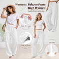 thumbnail image 2 of SWQZVT Women's Summer Palazzo Pants High Waisted Wide Leg Drawstring Flowy Beach Lounge Pants with Pockets, 2 of 8