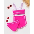 thumbnail image 4 of iEFiEL Kids Girls 3-Piece Swimsuit Tankini with Swim Bottoms Children Bikinis Set Bathing Suit Hot Pink 11-12, 4 of 5