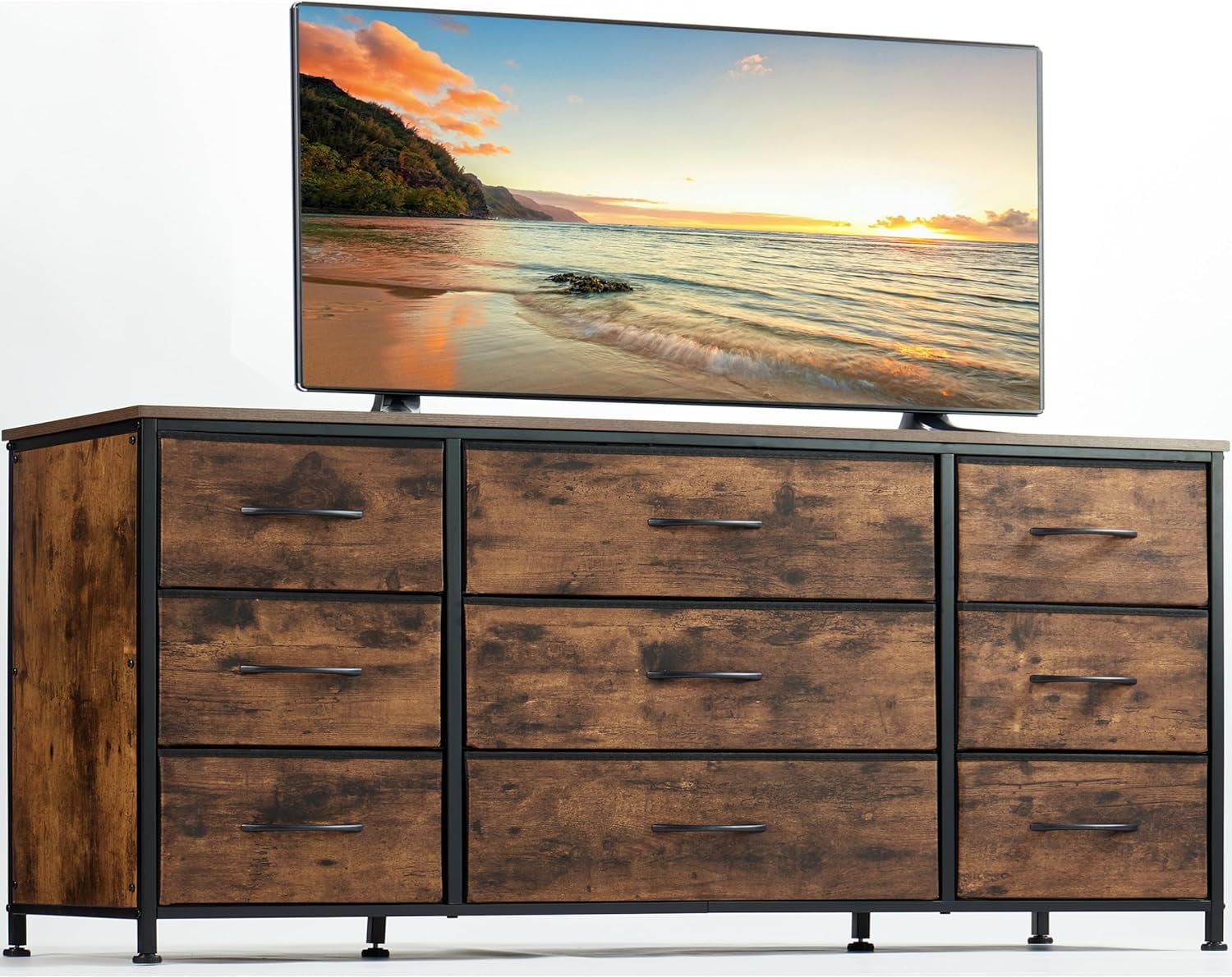 EnHomee Rustic Dresser TV Stand, 9 Drawer Storage Entertainment Center, Kids Room Bedroom Furniture  (图4)