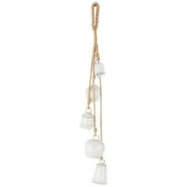 DecMode Tibetan Inspired Cascading White Metal Cluster Decorative Bells with 5 Bells on Jute Hanging Rope