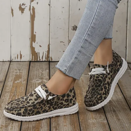 

Women‘s Leopard Print Low Top Sneaker Lace-up Canvas Loafers Women‘s Footwear