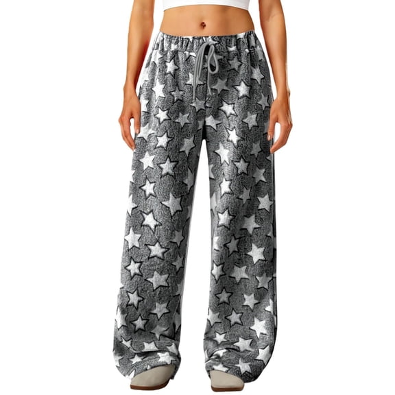Women's Winter Cotton Warm Sleep Pants - Loose-Fit Casual Loungewear, Gray Size L