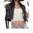 thumbnail image 1 of VISgogo Chaleco con cuello vuelto para mujer, tops cortos sin mangas de color liso con botones, verde militar/negro/marrón/rojo vino VISgogo  moda, 1 of 5