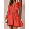 thumbnail image 6 of Mini Deep V Long Sleeve Dress for Women A-Line High Waisted Casual Flowy Dress for Wedding Guest Orange & Red XL, 6 of 9