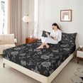 thumbnail image 4 of Homewish Chic Grey Flowers 4-Piece Full Size Sheets for Teens Girls Boys,Exotic Style Bed Sheets,Floral Blossom Lightweight Sheet Sets,Ultra Soft Home Decor, 4 of 7