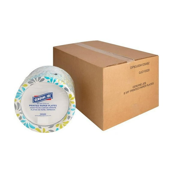 Genuine Joe, GJO10320CT, Printed Paper Plates, 500 / Carton, Assorted