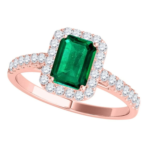 Aonejewelry 0.78 Carat Stylish Look Diamond and Emerald Shape Emerald Ring Prong 10k Rose Gold