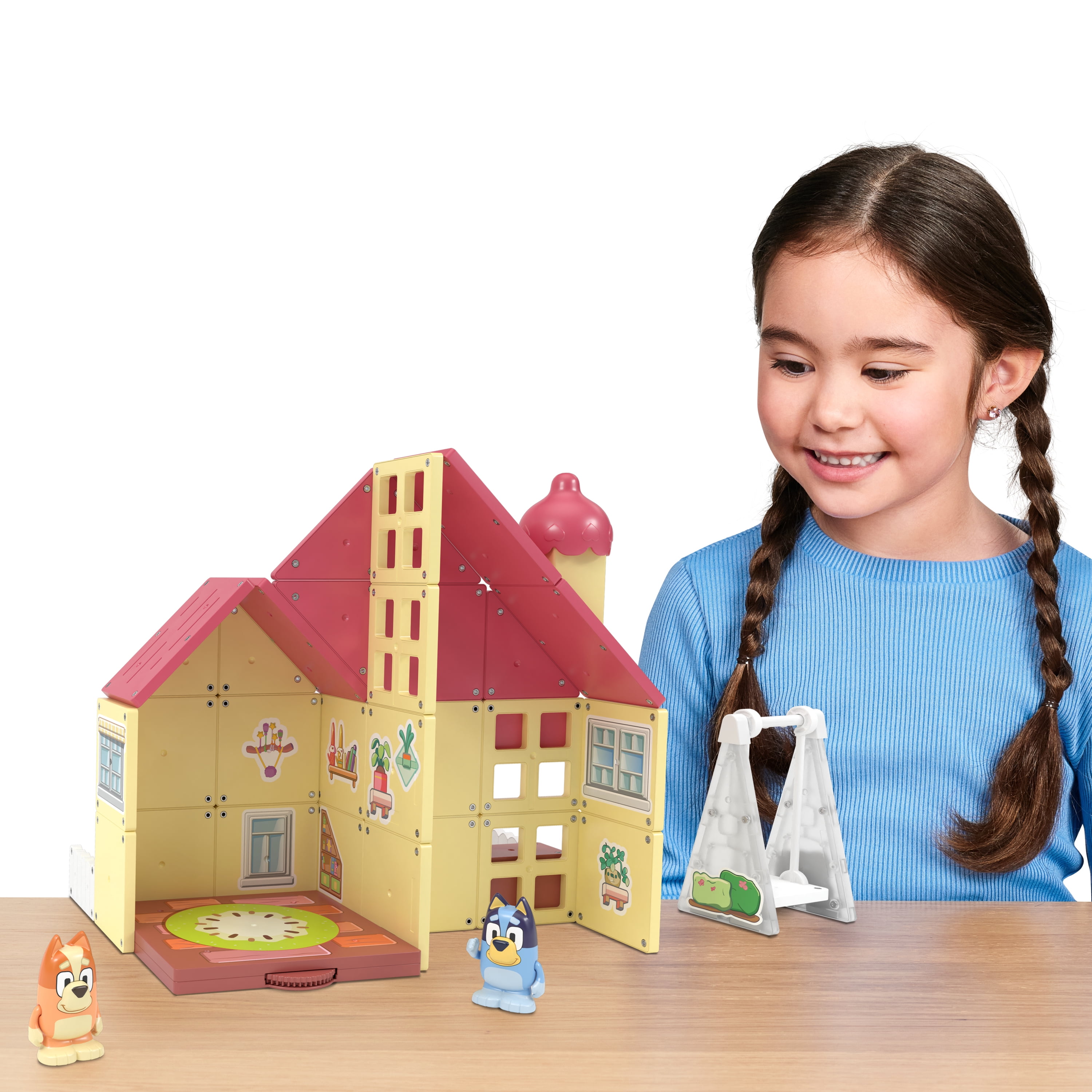 Tile Town Bluey Home Magnetic Tiles Construction Building Playset,  Bluey and Bingo Figures, Ages 3+