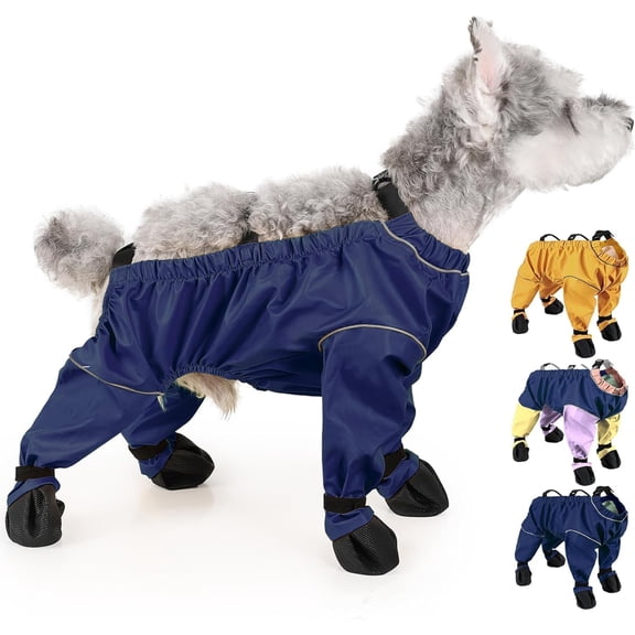 Dog Snowsuit with Attached Boots,Waterproof Dog Rain Boots with Suspender,Anti Dust Pants Withs Shoes for Dogs,Outdoor Adjustable Dust-Proof Pants Paw Protector for Walking Hiking