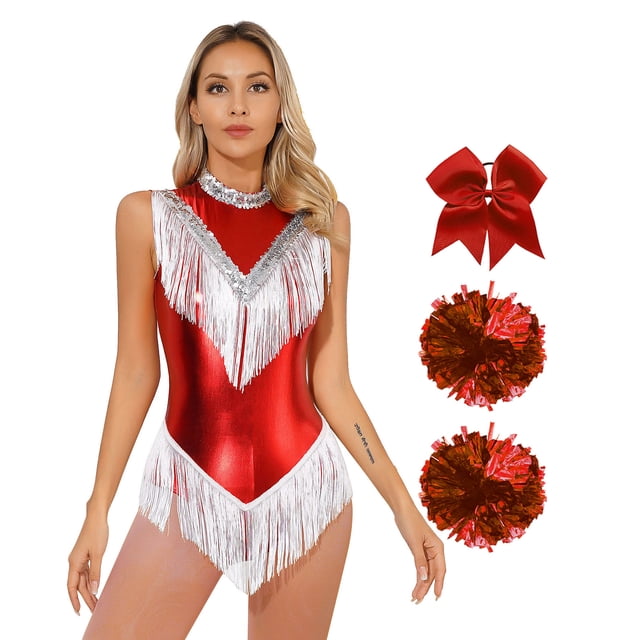 Miaeowve Uniforme de Cheerleader Métallique pour Femmes, Performance d'Équipe Cheerleading Rouge TG