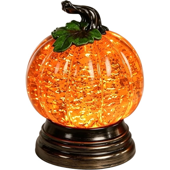 Halloween Pumpkin Lantern LED Light, Gold Pumpkin Ornament, Portable Spherical Glowing Halloween Decor for Tabletop, Windowsill, Farmhouse Indoor & Fall Home Decoration, Durable and Energy Efficient
