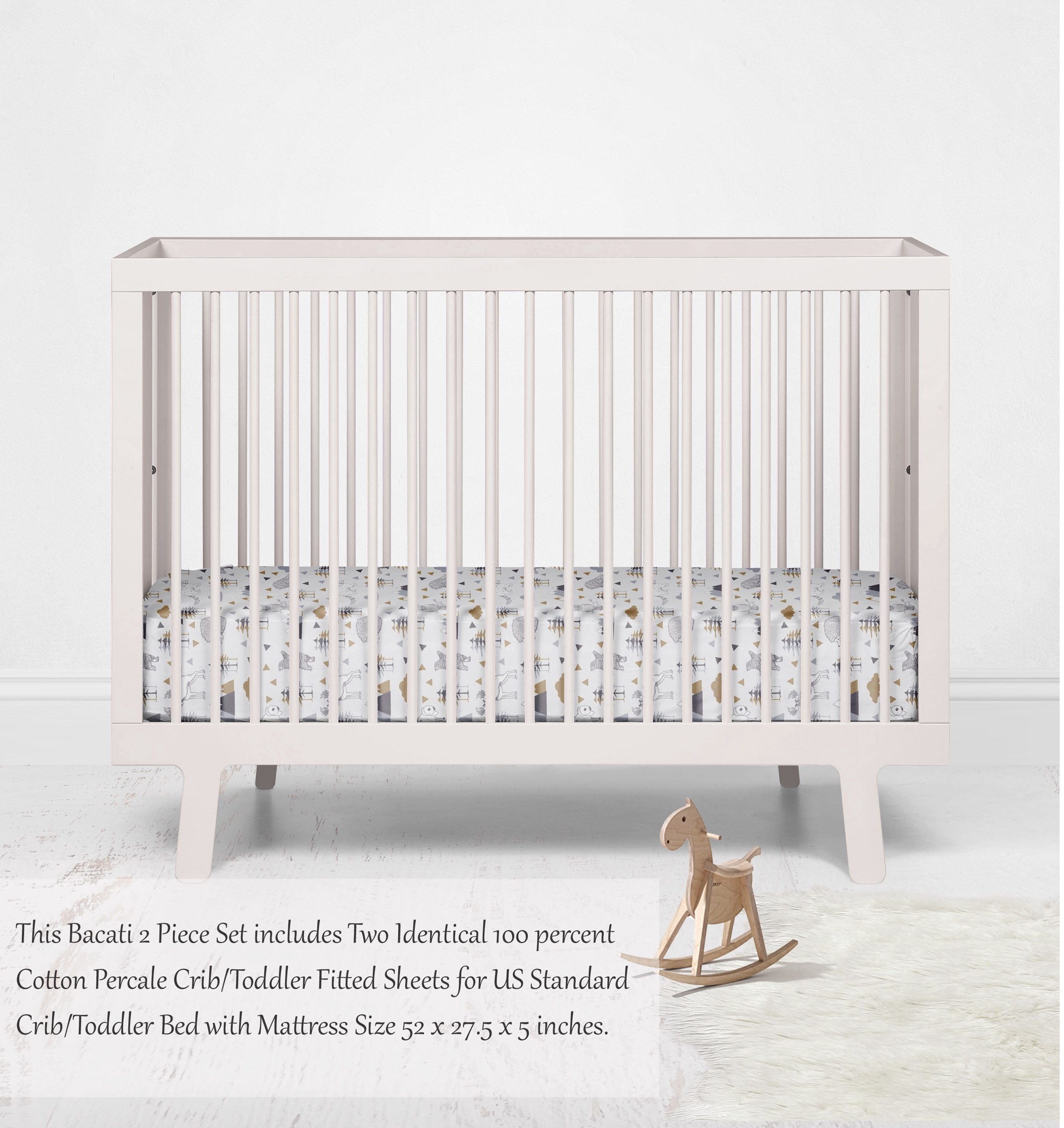 Bacati - Woodlands Grey/Beige Printed Crib Fitted Sheet