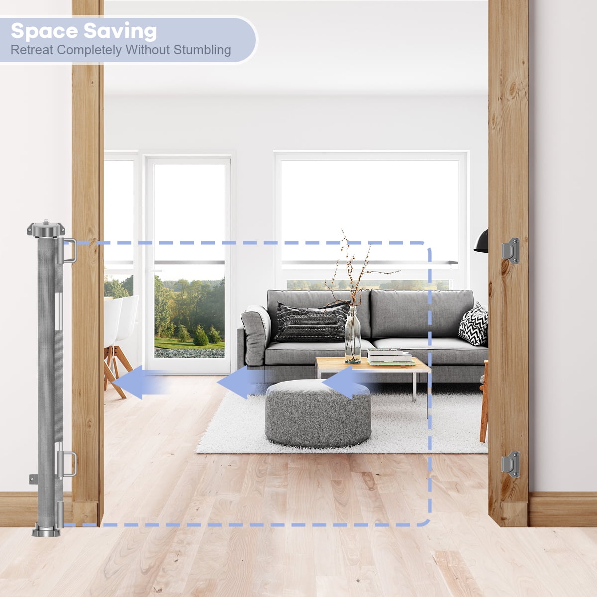 HDJ 71in Retractable Baby Gate,34in Tall Mesh Baby Safety Gate for Stairs,Metal Auto-Lock Dog Gate,Extra Wide,Grey