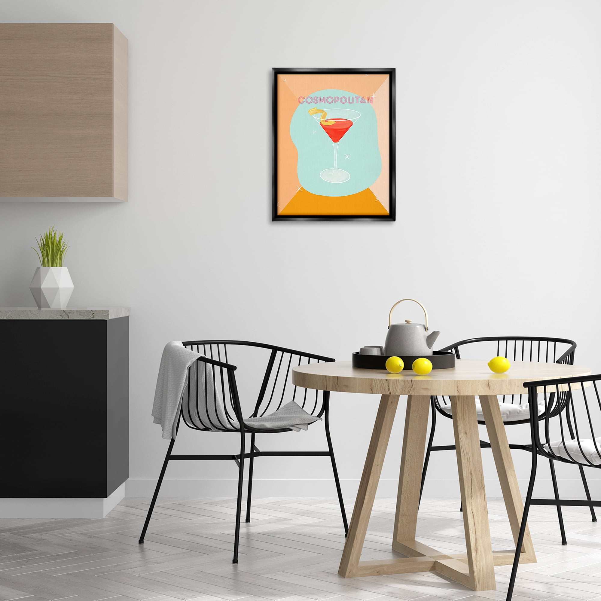 Stupell Industries Modern Cosmopolitan Drink Food & Beverage Painting Black Floater Framed Canvas Art Print Wall Art, 17 x 21