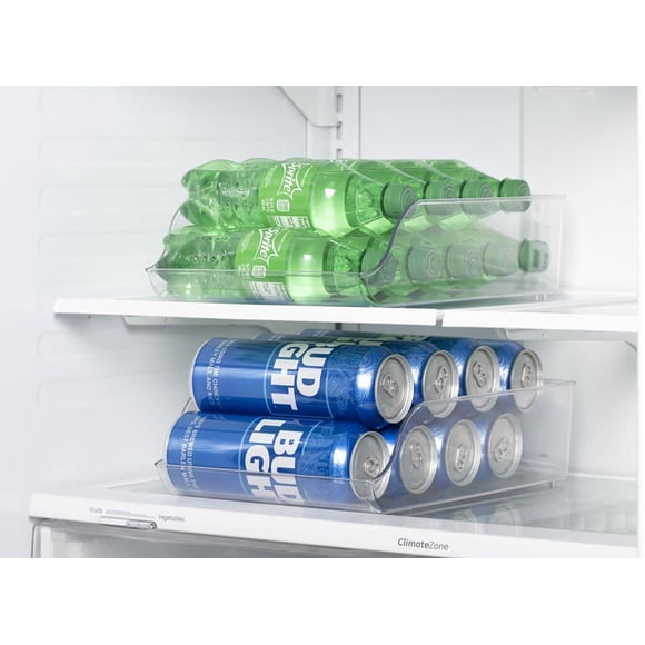 Seseno - Set Of 4 Refrigerator Organizer Bins Plastic Fridge Water Bottle Storage Dispenser, Pop Soda Can and Drink Holder for Pantry Kitchen Cabinets and Freezer, BPA Free, Clear