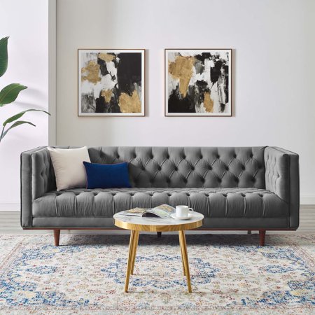 Modway Elation Tufted Performance Velvet Sofa in Gray