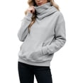 thumbnail image 3 of Women Funnel Neck Hooded Sweatshirt, Loose Fit Long Sleeve Pullover Hoodie with Kangaroo Pocket, Casual Warm Fall Winter Top Gray XL, 3 of 10