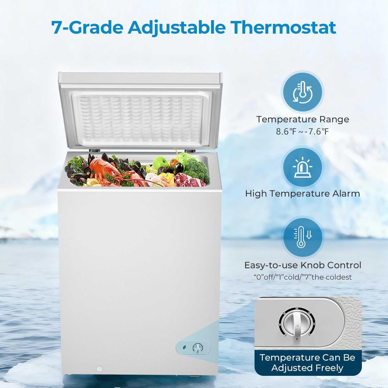 WAA 5.0 Cu.Ft Chest Freezer 3 Removable Baskets,Adjustable Temp for Home Bar Kitchen