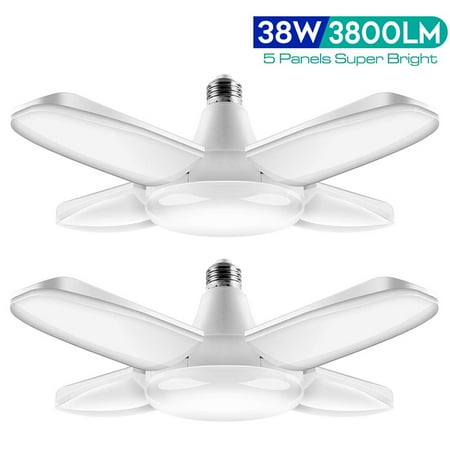

Bisturizer 2 Pack LED Garage Lights 38W Deformable Led Shop Lights 3800LM 6500K Led Garage Ceiling Lights with 4 Ajustable Panels