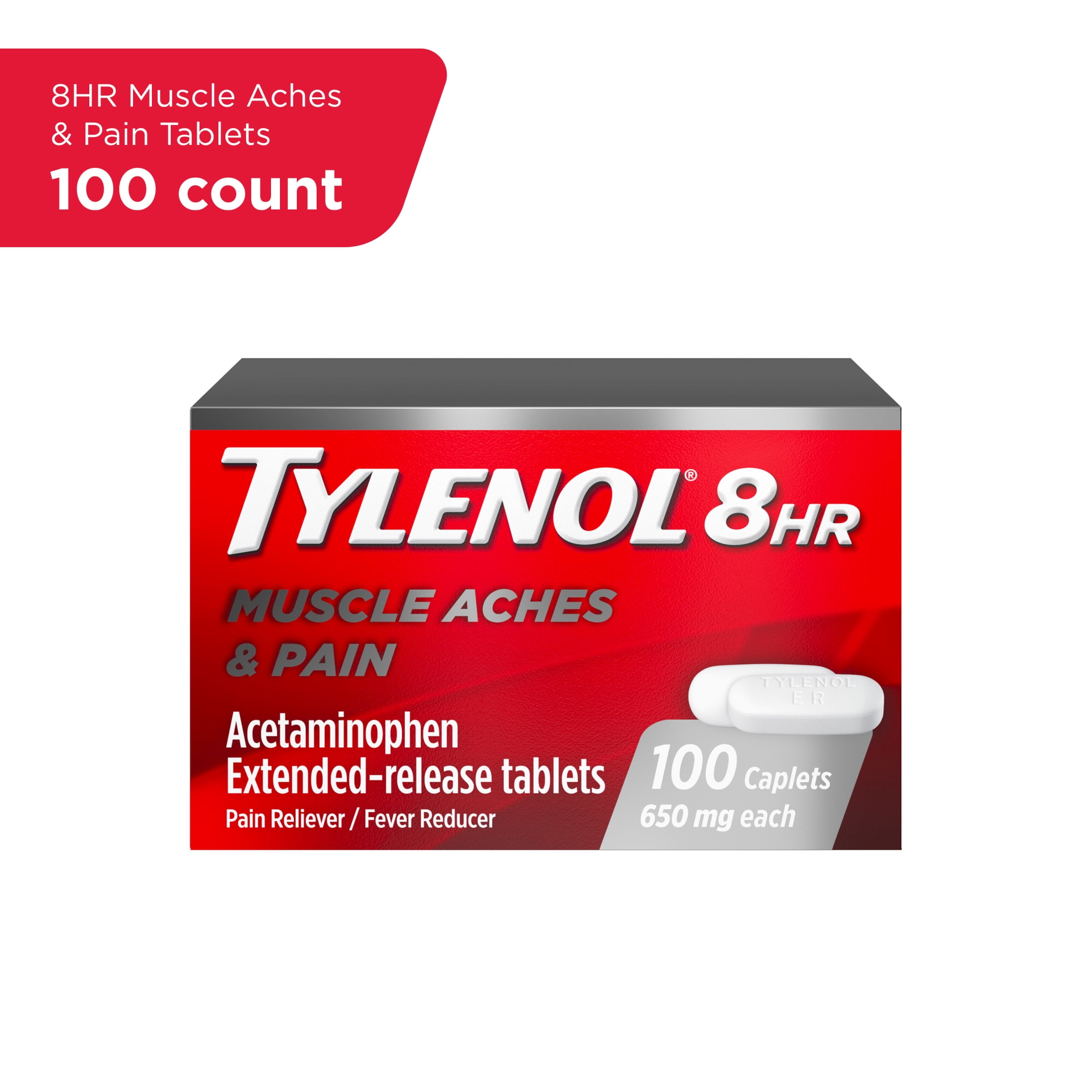 (3 pack) Tylenol 8 Hour Muscle Aches Pain Relief Tablets with Acetaminophen, 100 Count