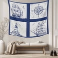 thumbnail image 5 of Nautical Navy Large Tapestry for Bedroom Wall Hanging Tapestry, Blue Lighthouse Boat Compass Ocean Ceiling Backdrop Tapestries Poster Blanket Wall Decor for Teens Room Living Room Dorm 86" x 104", 5 of 8