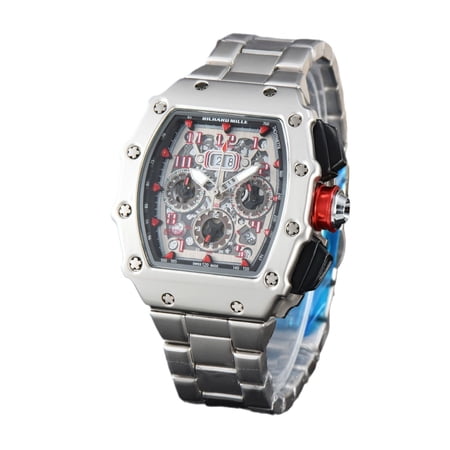 Luxury Men's Tonneau Watch - 50M Waterproof Analog Chronograph with Calendar - Ideal for Business, Work, and Diving - Large Square Face Design