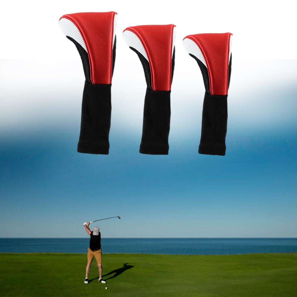 harayaa 3Pcs Nylon Golf Club Head Cover Driver Wood Headcover Protector Red White